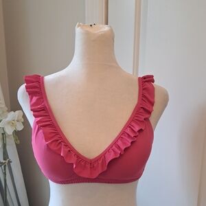 J.Crew‎ Womens Pink Ruffle Bikini Swim Top Pads Back Hook S-M